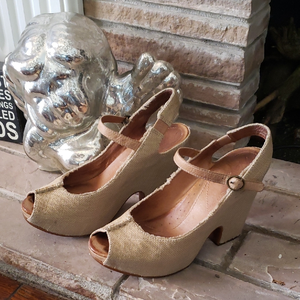 Naya For Anthropologie Espadrille Peep Toe Heels Size 8
